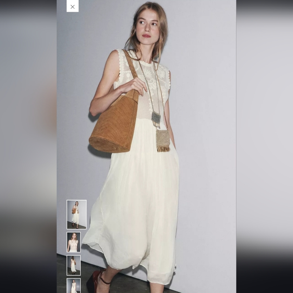 Zara Cream Maxi Dress with Textured Detail